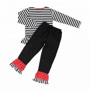 Wholesale stripe santa claus print baby clothes sets boutique toddler ruffled pants girls christmas outfits