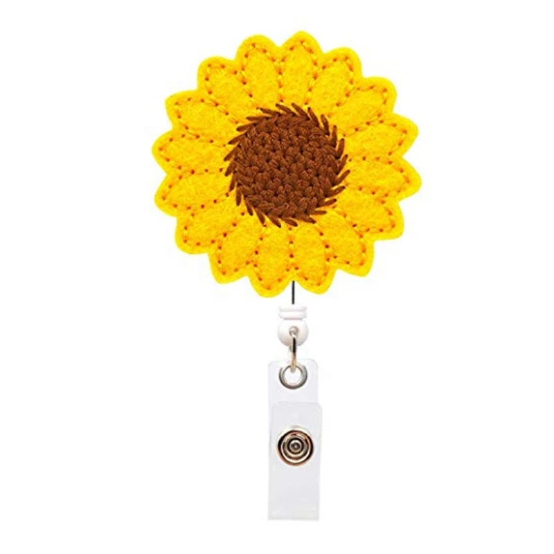 Wholesale Sunflower felt nurse accessories retractable ID Badge Holder Reel/name card holder nice gift for nurse/doctor