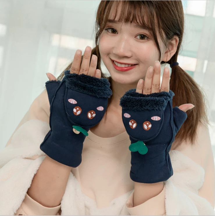 Winter wool felt knitted green shoot  half finger  gloves factory wholesale