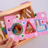 WMT13 Pink Kids pretend paly Diy wooden Math Digital house educational toys for Girls learning and playing