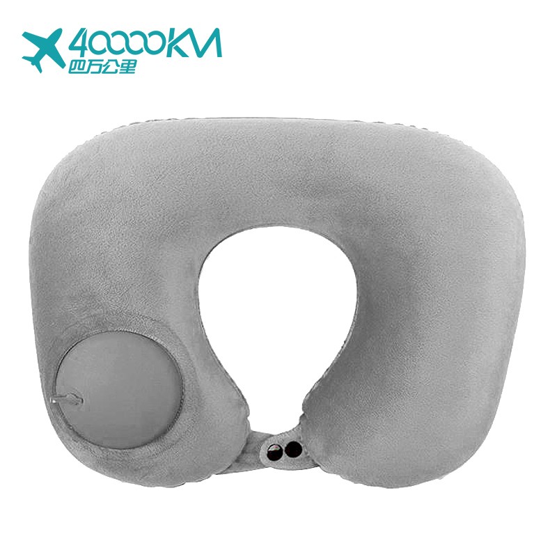 WMXP0028  Eco Friendly Comfortable U shape foldable flocked Auto Press Pump inflatable travel neck pillow with bag