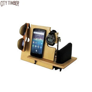 Wood phone tablet charging station with desk organizer