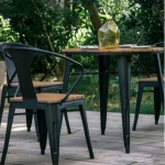 Wooden 4 people restaurant dining set, cheap industrial cafe chairs and tables
