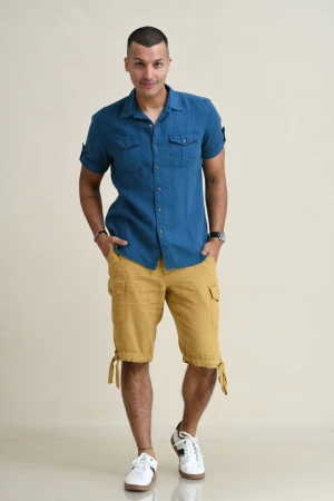 LINEN DUEL-POCKET ROLL-UP SHORT SLEEVED SHIRT