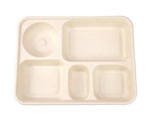 1250ml/42oz 5-compartments disposable bagasse take-out food container