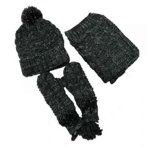 Winter 3Pcs/Set Soft Stretch Recycled Polyester Houndstooth Knitting Scarf Hat and Glove