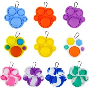 Relief Anxiety Stress Finger Bubble Keyring Paw Silicone Mini Sensory Key Chain Fidget Simple Toys Keychain
