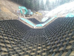 Geocell over geomembrane for channel protection canal lining