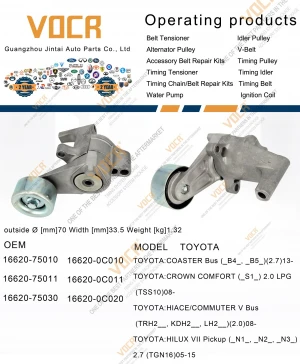 VOCR 2TRFE Engine TRJ120 Belt Tensioner Pulley for Toyota Hilux 2.7L Hiace/INNOVA 16620-75010 16620-0C010