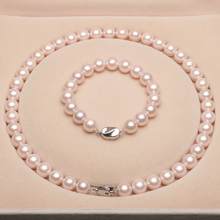 10mm Hand made  round  shell  Pearl Beads Necklace Choker  Mother s gift   wedding necklace bracelets earring sets