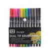 12 Colors Art Markers Dual Tips Coloring Brush Marker Fineliner Color Pen, Water Based Marker for Calligraphy Drawing Sketching