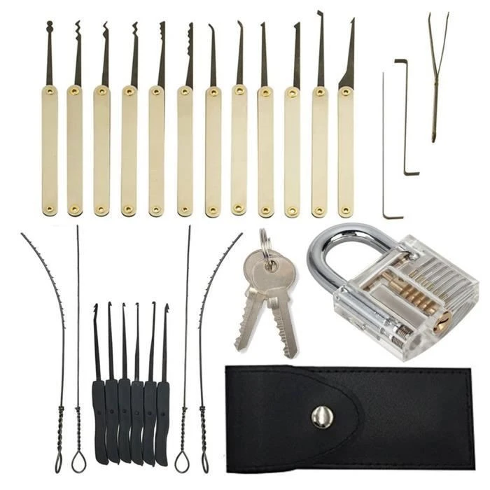 15 Pieces One Transparent Padlocks Training Exercise Lock Pick Set, Beginner Locksmiths 10 Pcs Lock Picking Key Extractor Tool