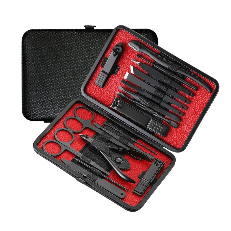 18pcs Stainless steel Pedicure Manicure Set with Scissor Tweezer Ear Pick Clipper Acne and Needle Tool Utility