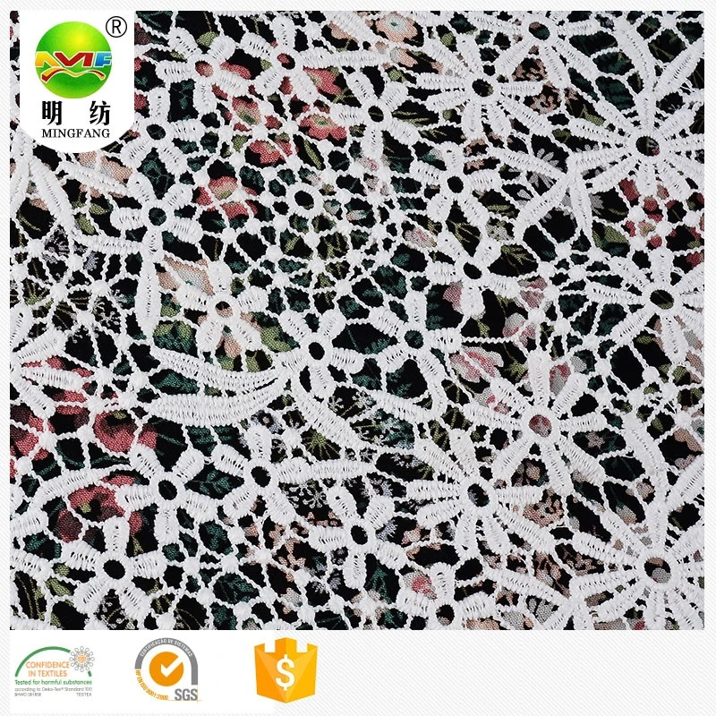 2016 new style White Lace Fabric Flower Embroidery Lace 100% Polyester Fabric