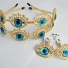 2016New Arrival Baroque Headband Gold Plated Blue Big Eyes Crystal Hairband and Earrings Jewelry Set For Gift
