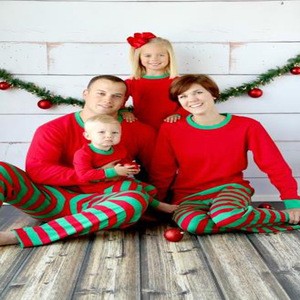 2017 Wholesale red and white striped christmas holiday family pajamas matching family christmas pajamas
