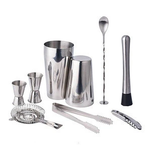 2019 Amazon Hot Sale New Product Stainless Steel 9PCS Boston Cocktail Shaker Bar Tool Set Bar Supplies