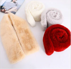 2020 New Design Faux Fur Collar Winter Scarf Women faux Knitted Rex Rabbit Fur Scarves Fur Neckerchief Winter Long Wraps