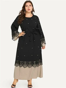 2020 New Design Ladies Women Black Pearl Abaya Dubai Islamic Clothing Maxi Dresses For Muslim