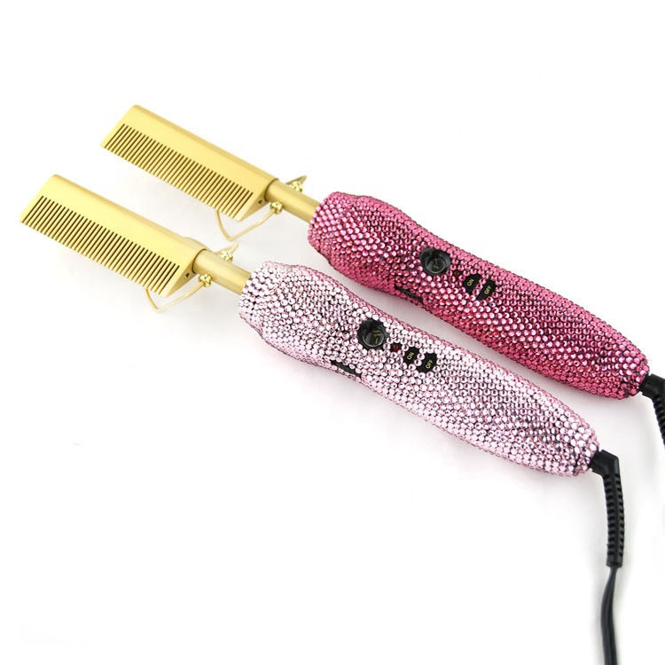 Buy 2021 Luxury Hot Hair Tools Electric Hair Comb Bling Rhinestone Hot ...