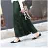 2021 New fashion casual solid color Korean hemp elastic waist long pleated skirt women