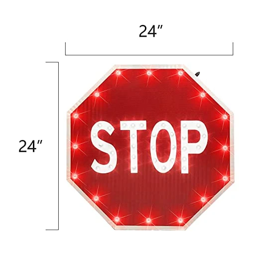 24&#x27;&#x27; Stop Sign Solar Powered LED Blinking Reflective Street Traffic Warning Sign