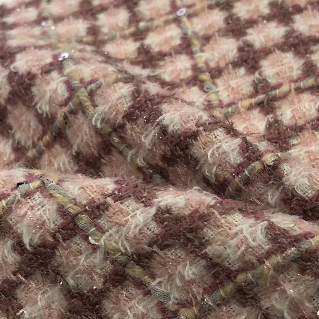 291GSM All seasons fabrics Beautiful pink silk bead Mosaic tweed Clothing and home Textile Upholstery fabric