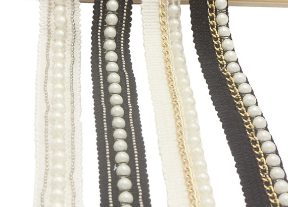 2cm Black/White Beaded Lace Trim Ribbon Fabric Sewing Supplies DIY Garment Collar/Sleeve Wedding Decoration