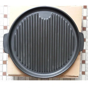 330MM classic round black glazed fireproof ceramic bakeware with handle,BBQ cooking high heat resistant ceramic bakeware