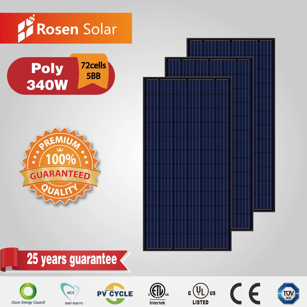 340W Black Rosen Solar 72cells Polycrystalline PV Solar Panels