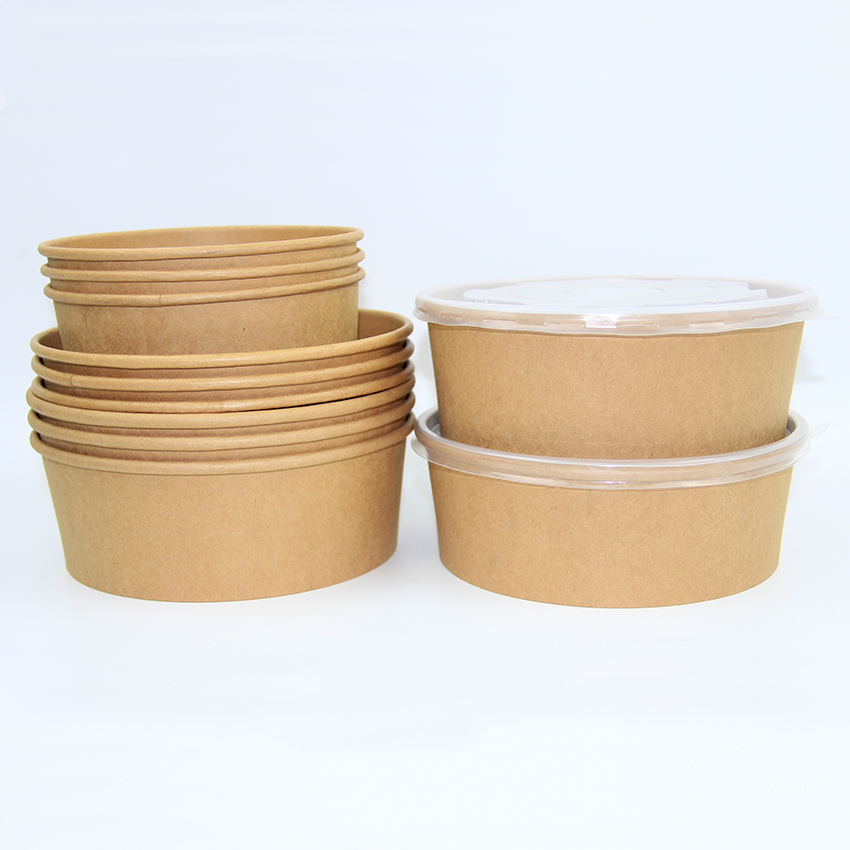 Buy 34oz 1300cc Disposable Brown Kraft Paper Salad Bowl With Lid from ...