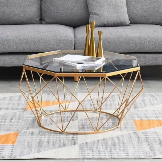 57/77/87 cm Living Room Innovative Metal Frame Novelty Side Table Round Square Tempered Glass Coffee Table