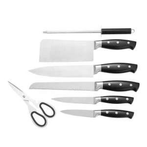 7 pcs 3cr14 Stainless Steel Kitchen Knives Set Acrylic Block Holder Kitchen Scissors Sharpener Chopper Cleaver Chef Paring Knife