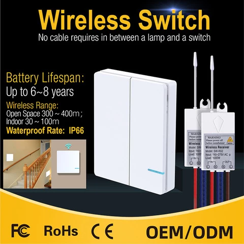 86 type long-distance intelligent wireless remote control switch without wiring two-button wireless switch