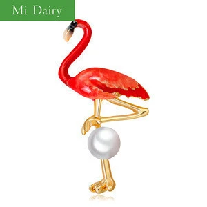 AG199-D 12g ladies fancy high quality pearl flamingo brooches