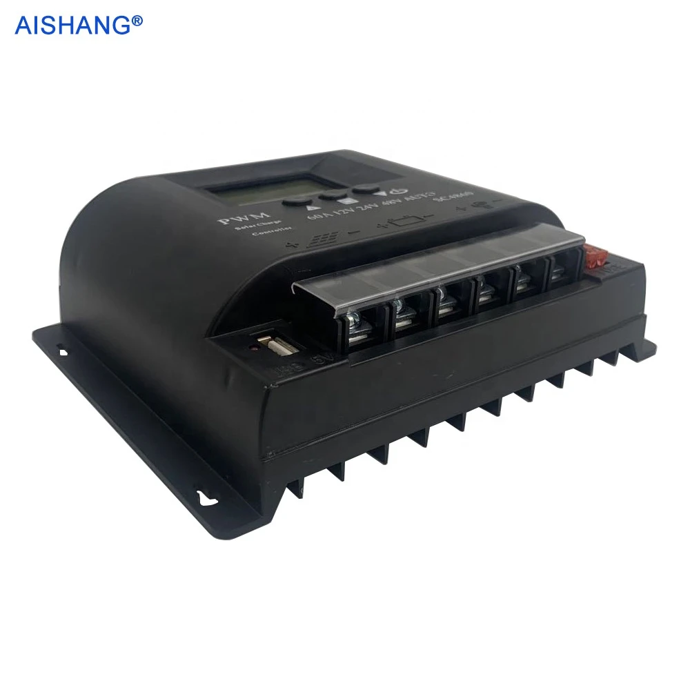 AISHANG 12V/24V/48V 2 fuse outlet 5V USB PWM 50A solar charge controller