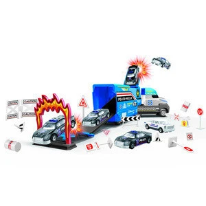 Alloy police inertial tractors parking lot kits toy