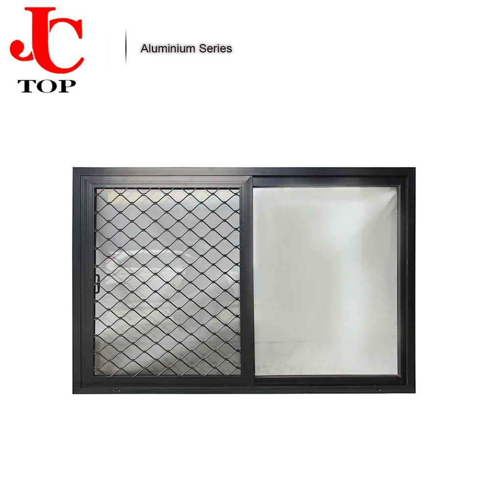 aluminium alloy wind pressure resistance tinted glass sliding office window with stainless steel mesh