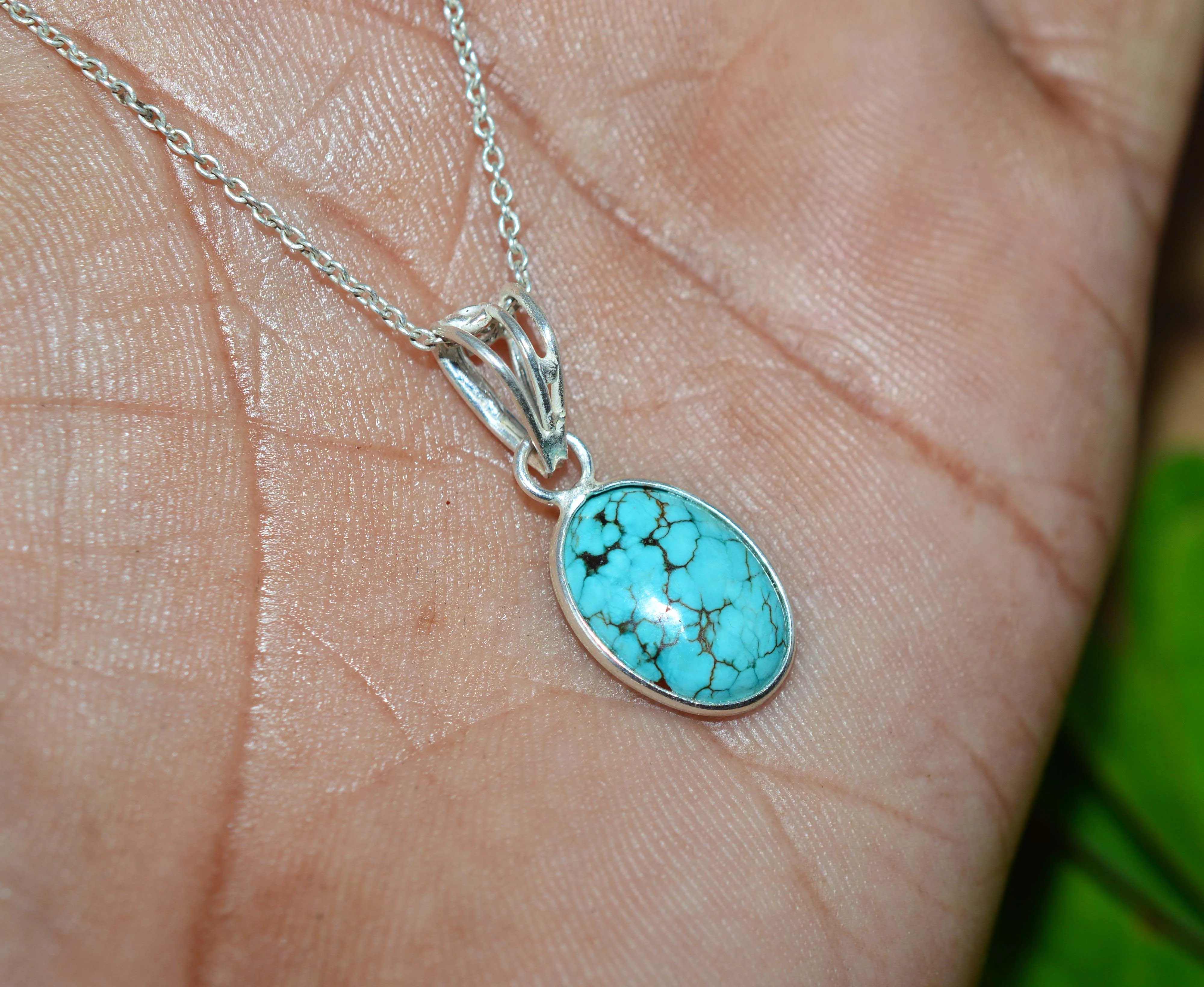 Amazing designer blue turquoise chain pendant solid sterling silver handmade silver wholesale supplier silver necklace