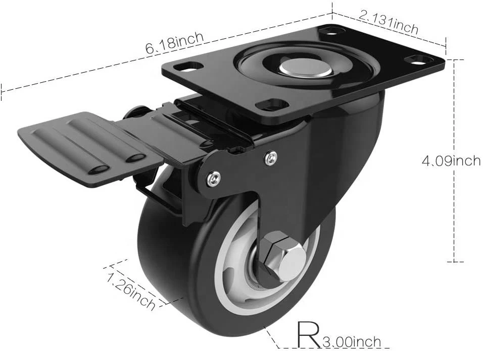 Amazon Hot Sale Factory Supply High Quality Replacement Silent Wear Resisting 3 Inch PU Movable Furniture Wheels Casters