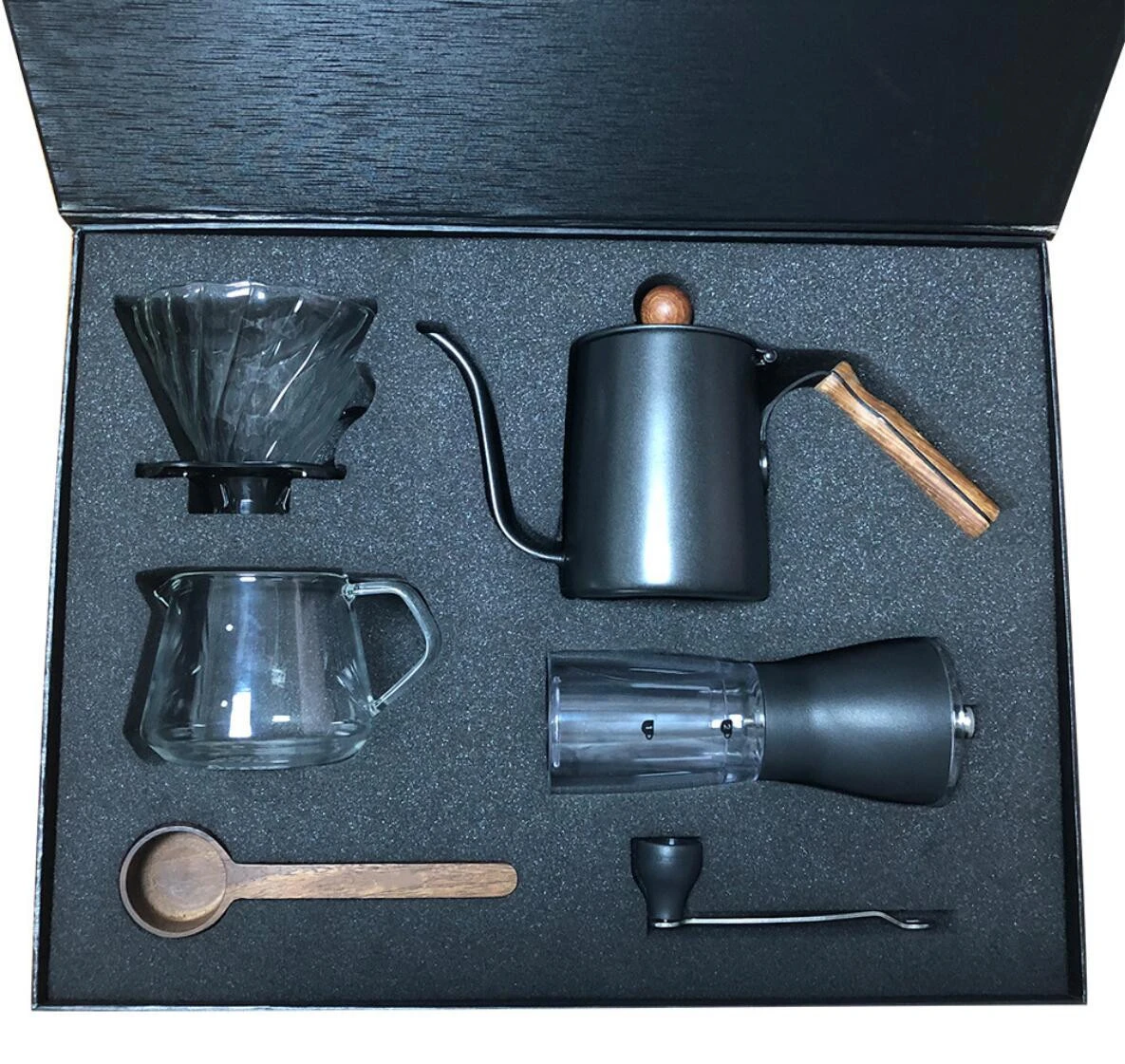 Amazon Hot Sale Pour Over Coffee Maker Set Hand Brew Coffee Suits 7pcs In Black Gift Box