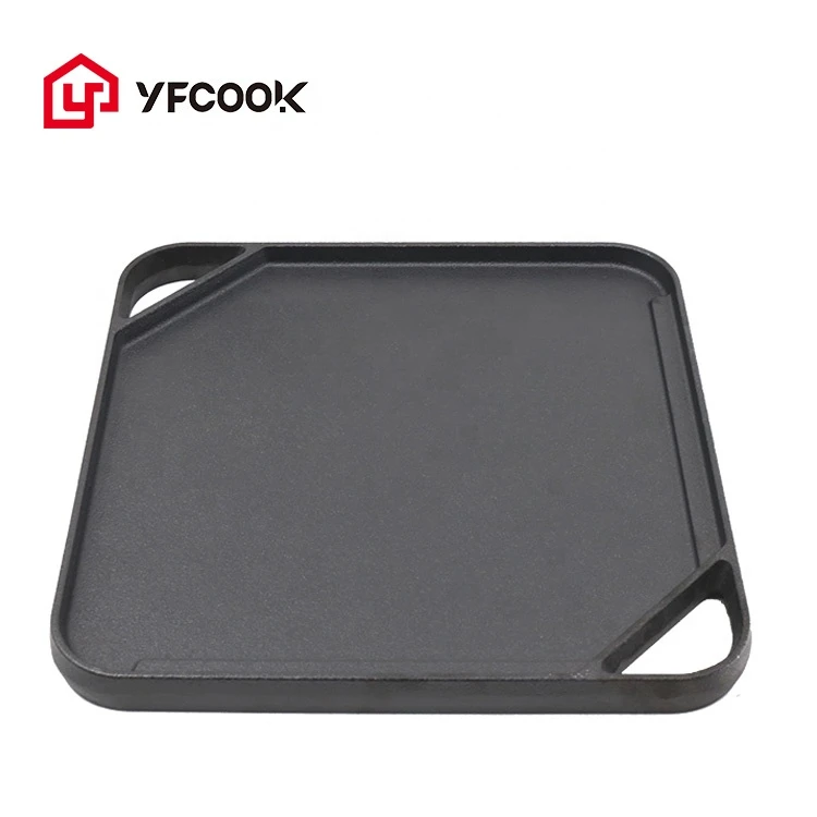 Amazon supplier square double use cast iron BBQ grill plate, grill/griddle pan