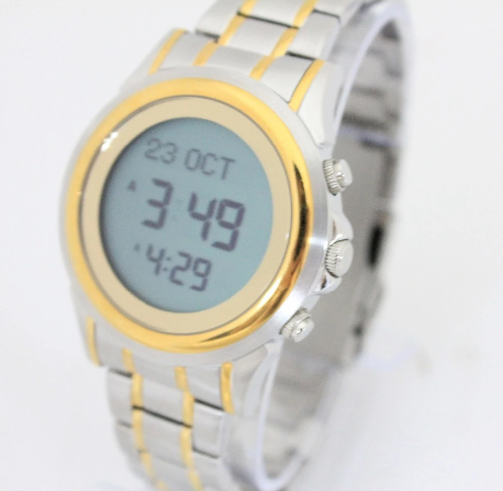 Analog-Digital Watches Men Casual Top Brand Stainless Steel Band Dial Number Design prayer watch HA-6382