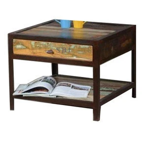 Antique Design Iron Wooden Side Table For Bed Room