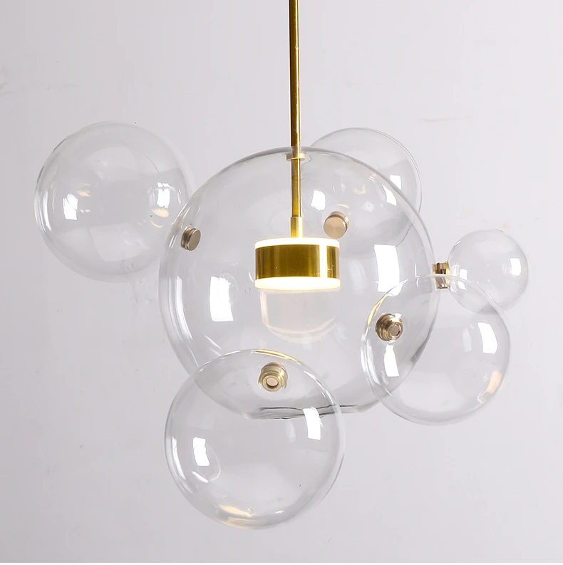 Art creative modern bubble clear glass ball ceiling light chandelier hanging gold pendant lamp