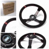 AUTOFAB - Car Racing Drift 350 mm Suede Steering Wheel 3.5" Deep With Horn Button AF-FXP1701R