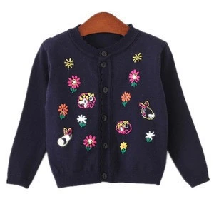Autumn girls flower knitted cardigan sweater