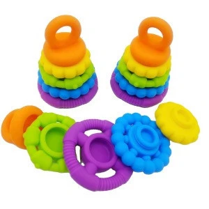 Baby 5 piece Stackable Rainbow Silicone Toy Teether FDA Approved