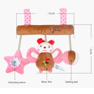 Baby stroller toys animal 4pcs colorful soft rattle and teether toy plush hanging baby rattles