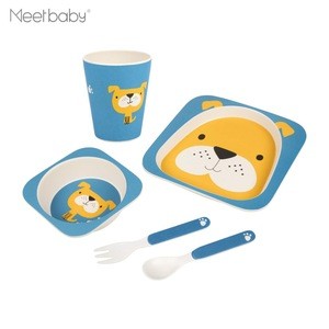 Bamboo Fiber Children&#39;s Tableware Cute Baby Food Dinnerware Set Feeding Plates Dishes Bowl with Cup Fork Spoon